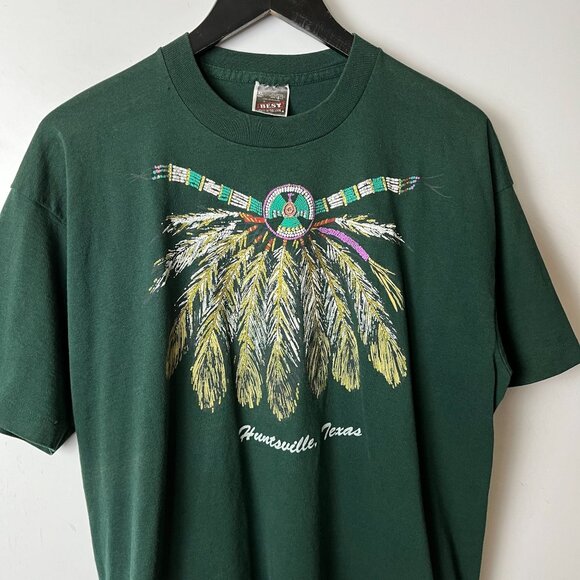90s Huntsville Texas Native Design Shirt L Forest Green USA Vintage Tee - Picture 12 of 16